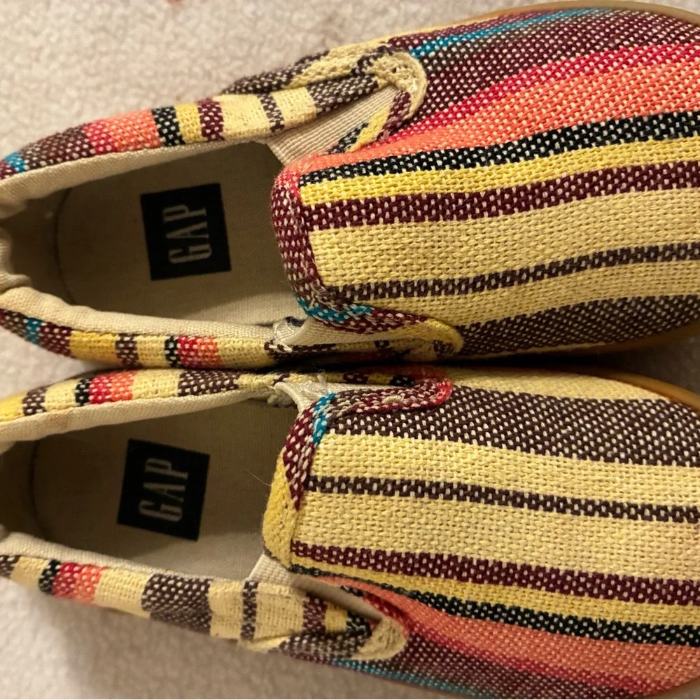 GAP Kids Yellow Multi-Stripe Slip-On Moccasins Baha Canvas Shoes Woven Toddler 7